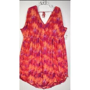 Terre & Sky Dress Women's 3XL 24 - 26 V Neck Pockets Midi Gathered Under Bust